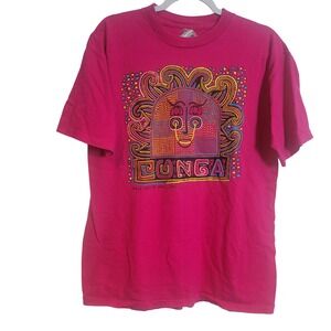 Oneita Vintage Single Stitch Conga Art Sun Graphic T Shirt Magenta Sz XL USA 90s